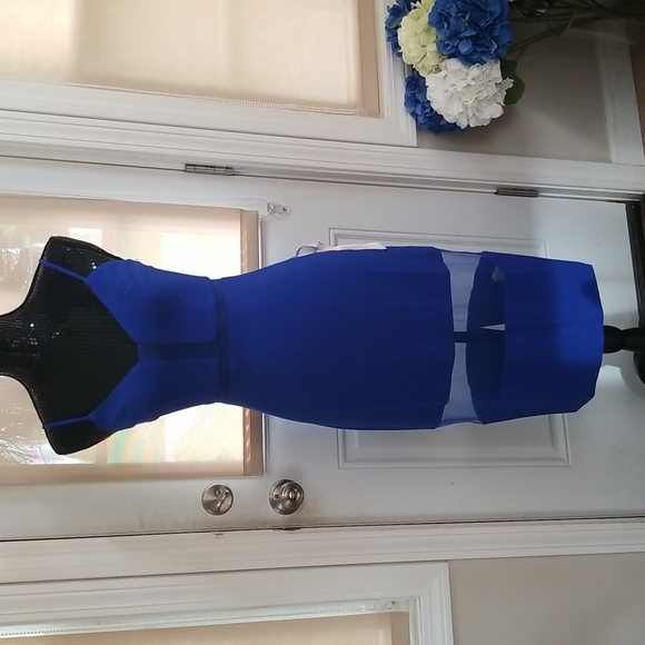 NWT! Dress The Population Micaela Electric Blue 💙 Sheer Inset Body-Con Dress XS - Picture 2 of 16